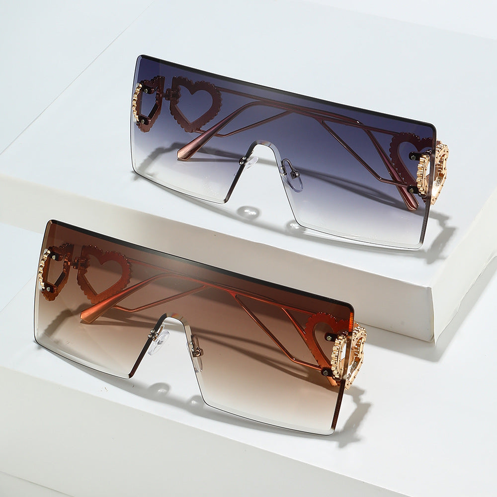 Wholesale Square Borderless Large Frame Double Heart Fashion Sunglasses